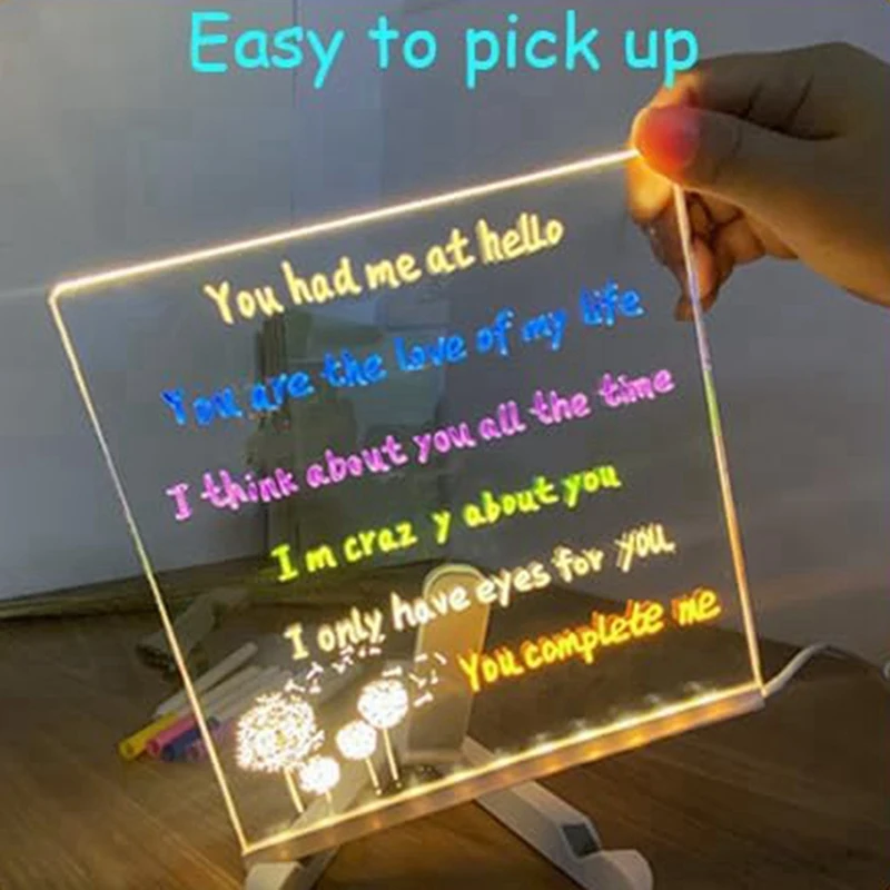 AT93-LED Notepad With Colors, Illuminated Acrylic Notepad With Colors, Notepad With Adjustable Stand And 7 Pens