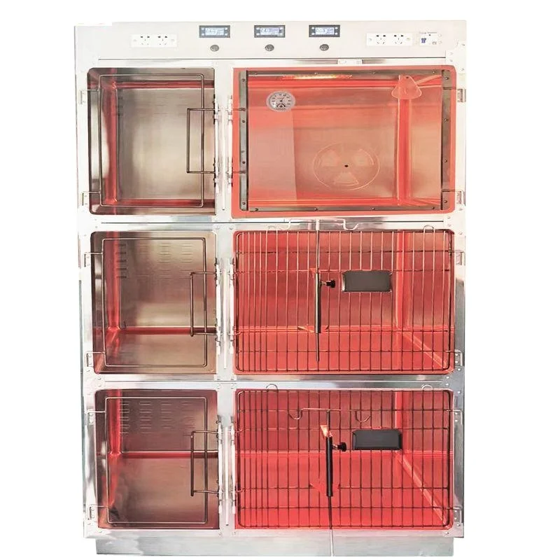 Oxygen Infrared Thermostatic Therapy Stainless Steel Animal Veterinary Cages   Pet Cage with Heating System