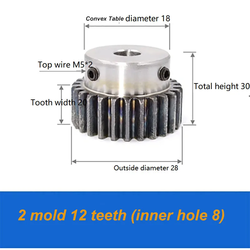 1pc 2M Spur Gear with Step 12 13 14 15 16 17 18 19 20 21 22 23 24 Teeth 45# Steel 2 Module Motor Gears Keyway Bore 8-25mm