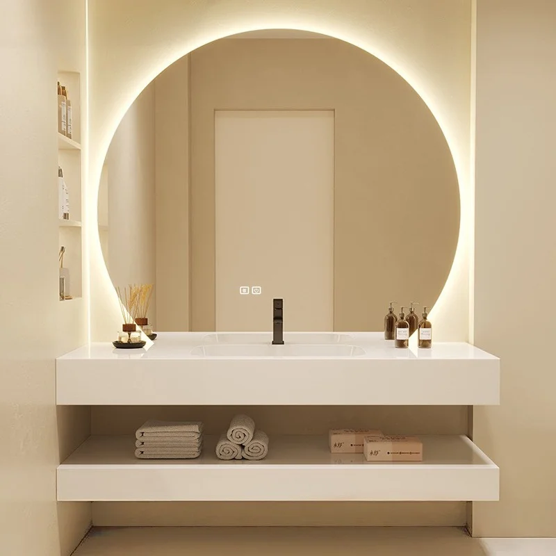 Premium Sintered Stone Vanity Seamless Ceramic One-Piece Basin Bathroom Cabinet Combo Hand Wash Face Sink Counter Furniture