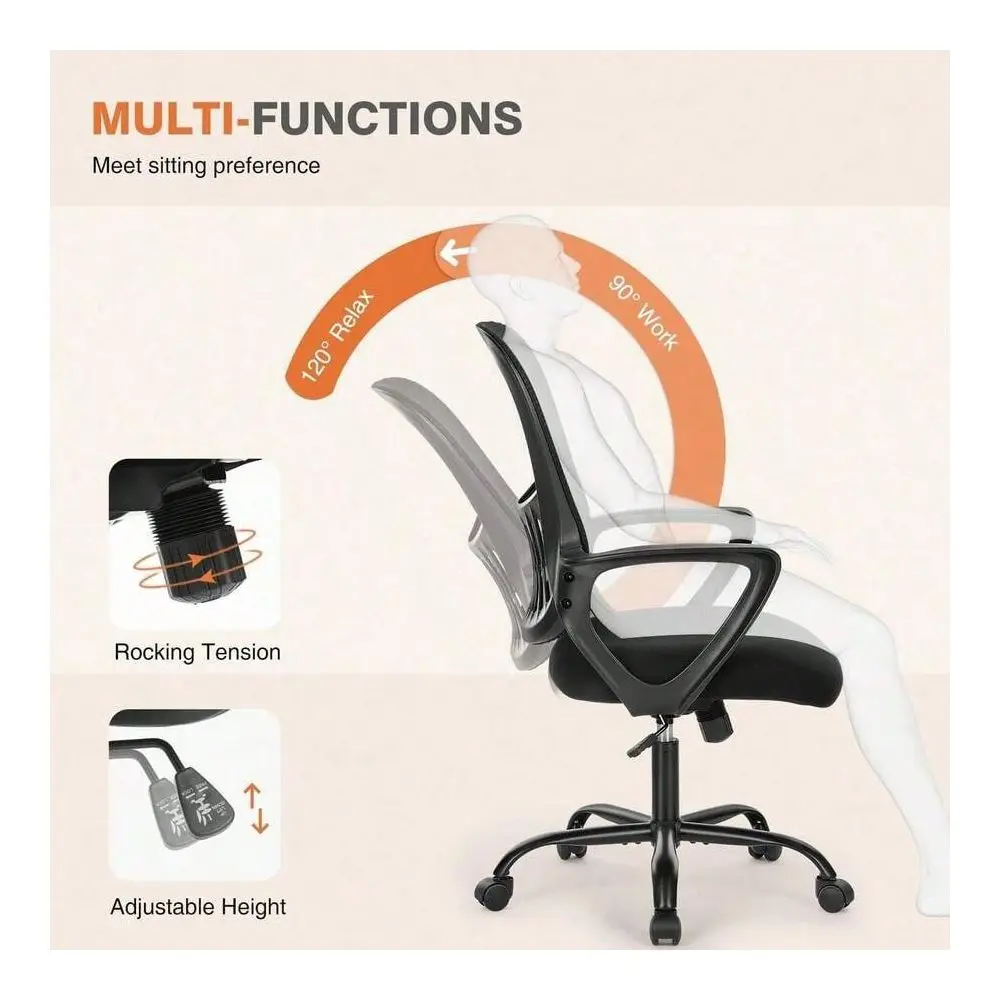 

Ergonomic Office Chair Home Desk Mesh Chair With Fixed Armrest Executive Computer Chair With Soft Foam Seat Cushion