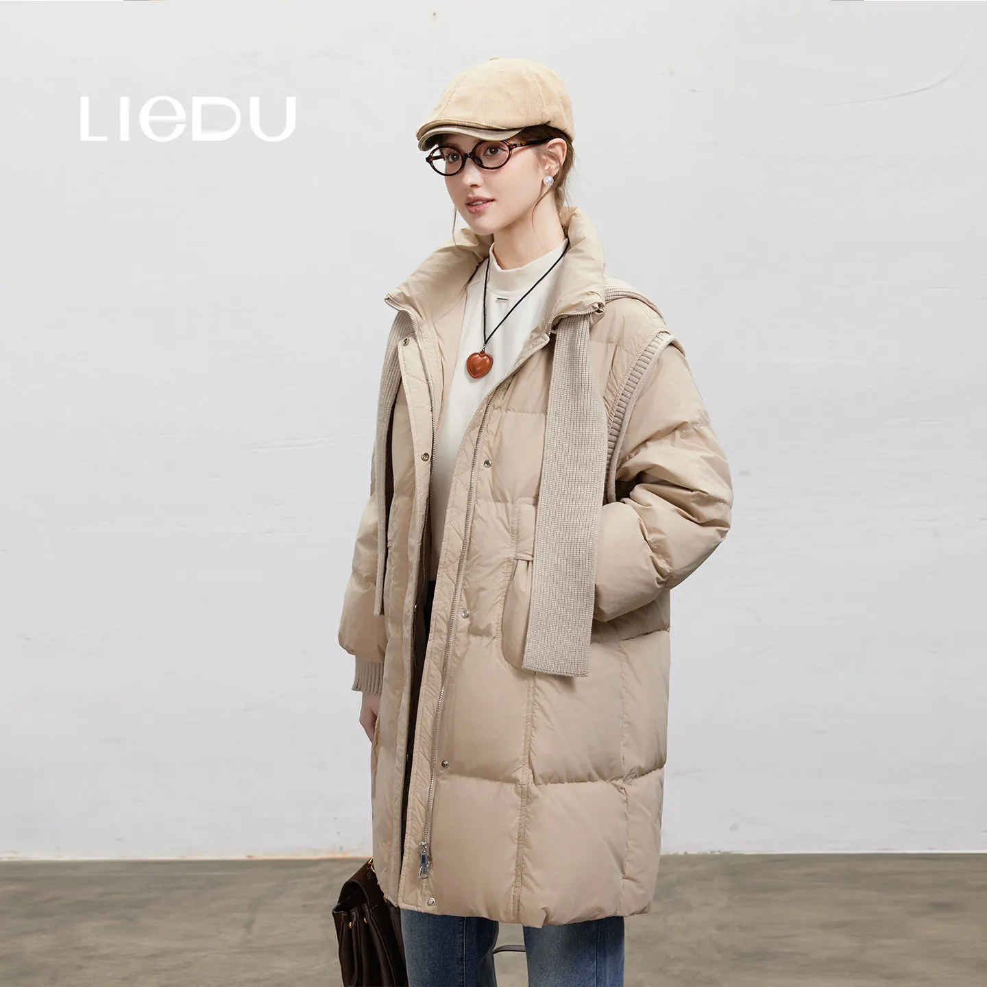 LIEDU Korean Minimalist Quilted Puffer Parka Women Knit Shawl Trim Front Pocket Oversized Thick Warm Winter Casual Daily Outfit