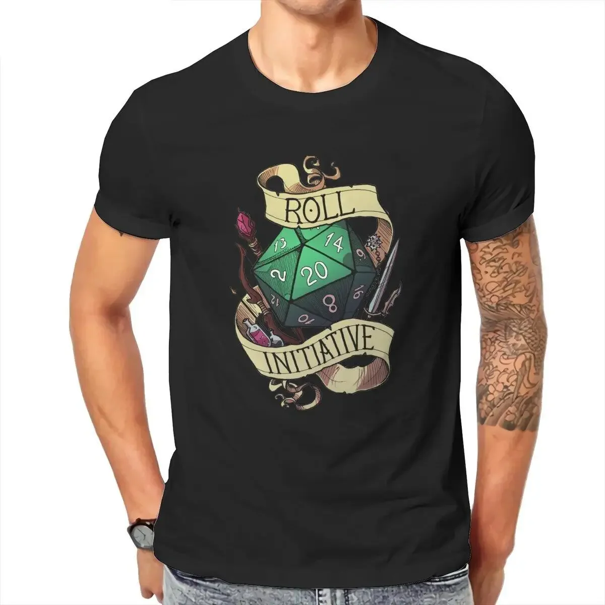 Männer Roll Initiative T Shirts Dnd D20 D&D Gaming Würfel Reine Baumwolle Tops Kurzarm Runde Kragen T-shirt Grafik t-Shirts