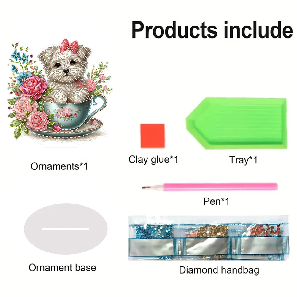 

2D/Flat Teacup Puppy DIY Diamond Painting Tabletop Ornaments Kit Diamond Painting Desktop Ornaments Kit Bedroom Table Decoration