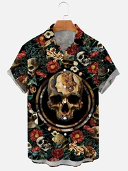 Skull Social Shirt Men's Short Sleeve Hawaiian Shirt 3d Print Oversized Hip Hop Shirts Rock Style Resort Casual Men Clothing