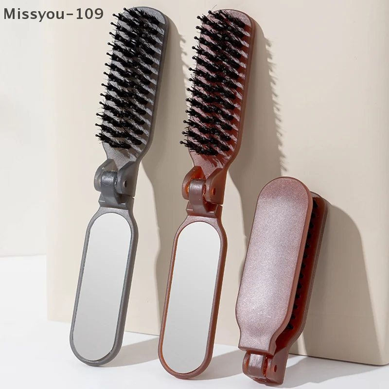 Faltbare tragbare Haarbürste mit Spiegel – kompakter zusammenklappbarer Kamm für Reisen, Kopfhautmassage und Styling – ideales Salongeschenk