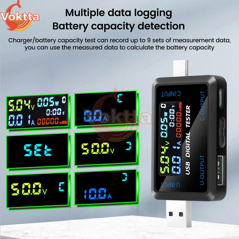 DC 4.5-36V Digital Voltmeter Ammeter Type-C USB Tester DC Voltage Current Meter Ammeter Monitor Power Bank Charger Capacity Test