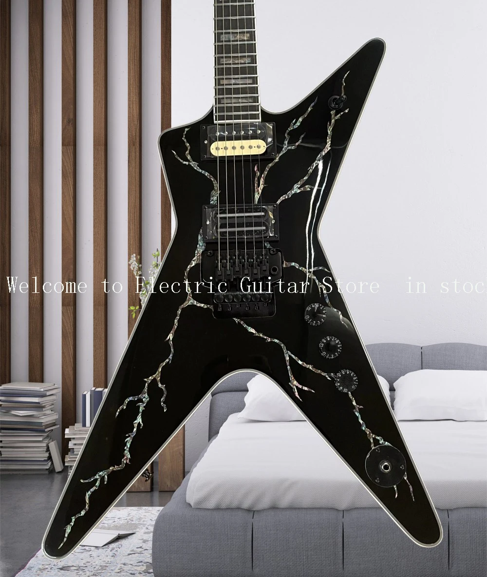 6-string black lightningshaped electric guitar with high-gain ickups double-locking systemguitars,suitable  guitar