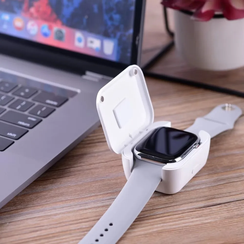 Portable Wireless Charger for Smartwatch, Magnetic Fast Charging Power Bank with Keychain, Mini Travel Charging Dock Station