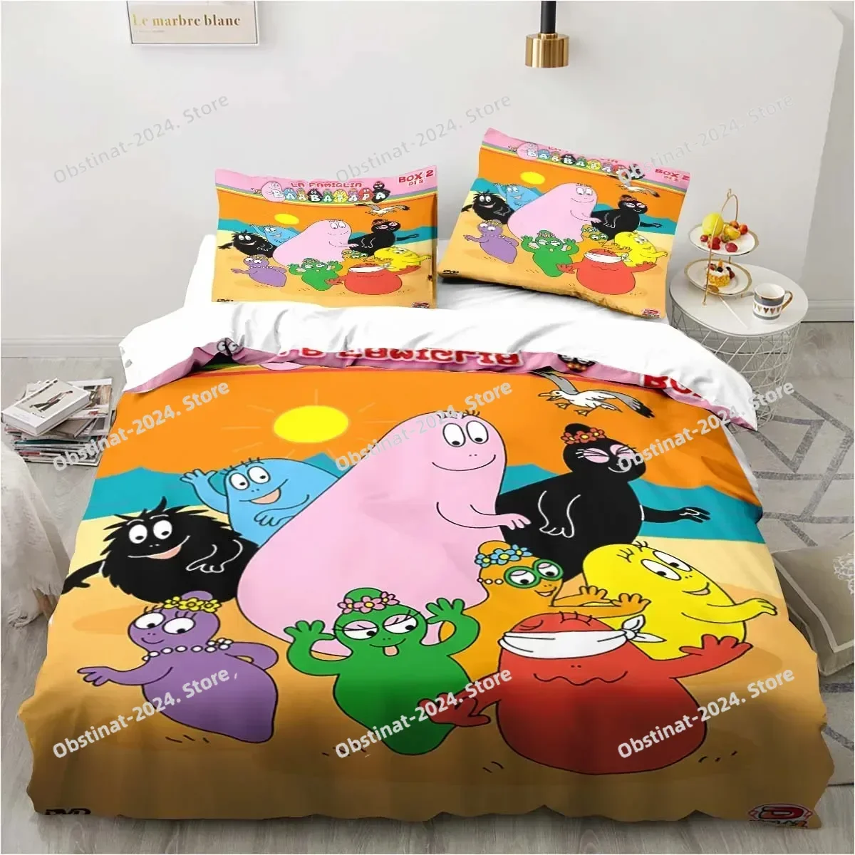 탑 3D 귀여운 만화 레스 바바파파 침구 세트 부드러운 이불 커버 성인 어린이 침실 싱글 더블 킹 사이즈 부드러운 베개 커버 사이즈