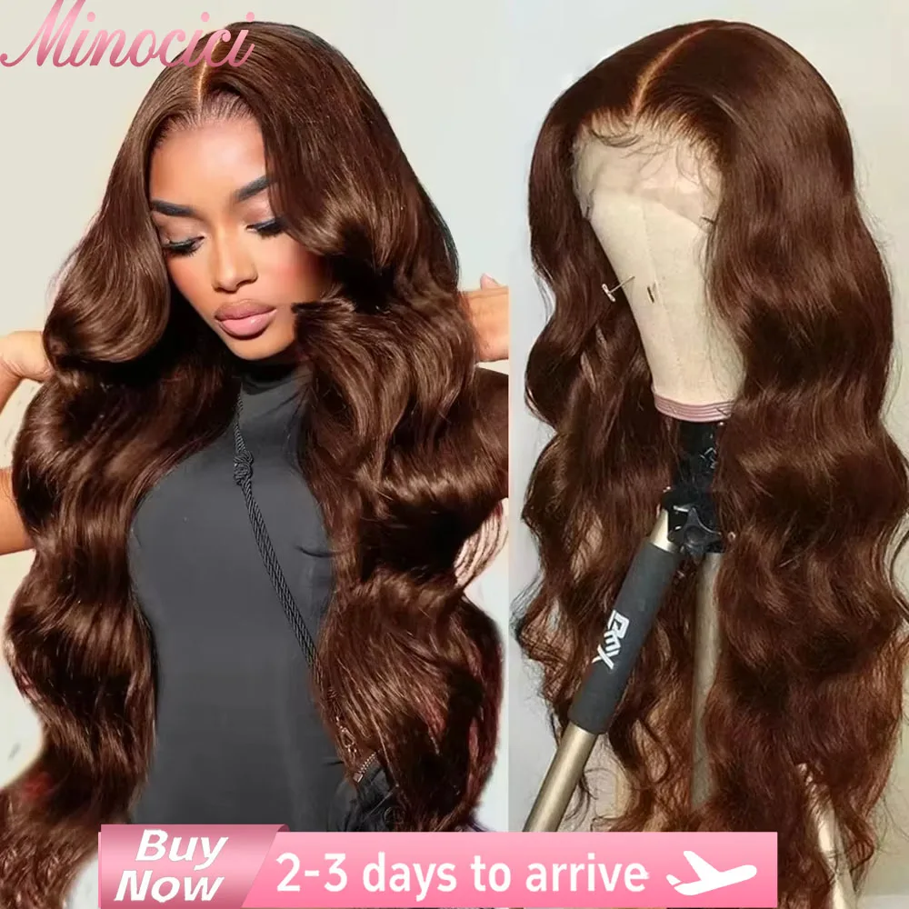 13x6 초콜릿 브라운 바디 웨이브 HD 레이스 프론트 인모 가발 200% 밀도 컬러 브라질리언 프리 플러킹 인모 가발 여성용