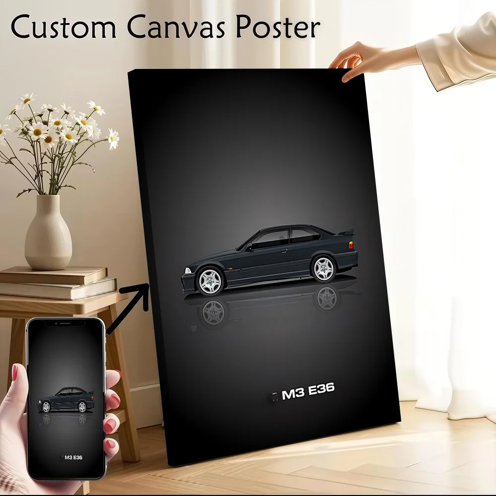 German Car M3 E36 Canvas Poster Customizable Printed Canvas Painting Wall Art for Fans Interior Decoration Wand Deko Room Decor