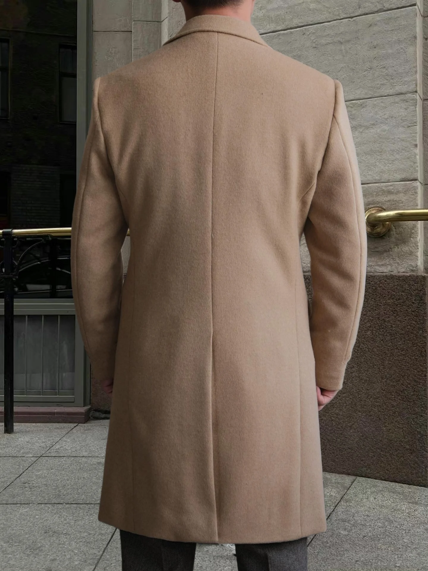 Nuevo abrigo largo de algodón Otoño Invierno cuello plano Color puro Casual negocios mezcla de lana Slim Fit traje de moda chaquetas cortavientos