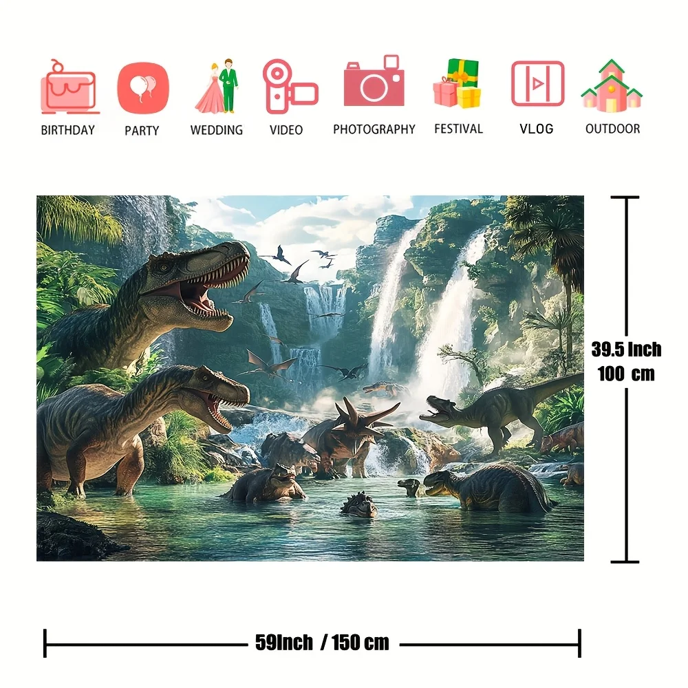 Fotohintergrund zum Thema Jurassic Dinosaur Park – perfekt für Geburtstagsfeiern, Duschen und Osterfeiern, strapazierfähiges Polyester – Detail 7