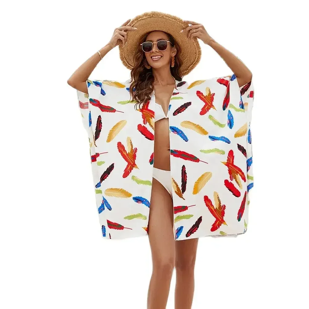 Hauts boho pour femmes, couverture ample, Cover-up pour la plage, Bikini, Kimono, Cardigan, maillot de bain, chemisier pour maillots de bain, vêtements de station, 2024
