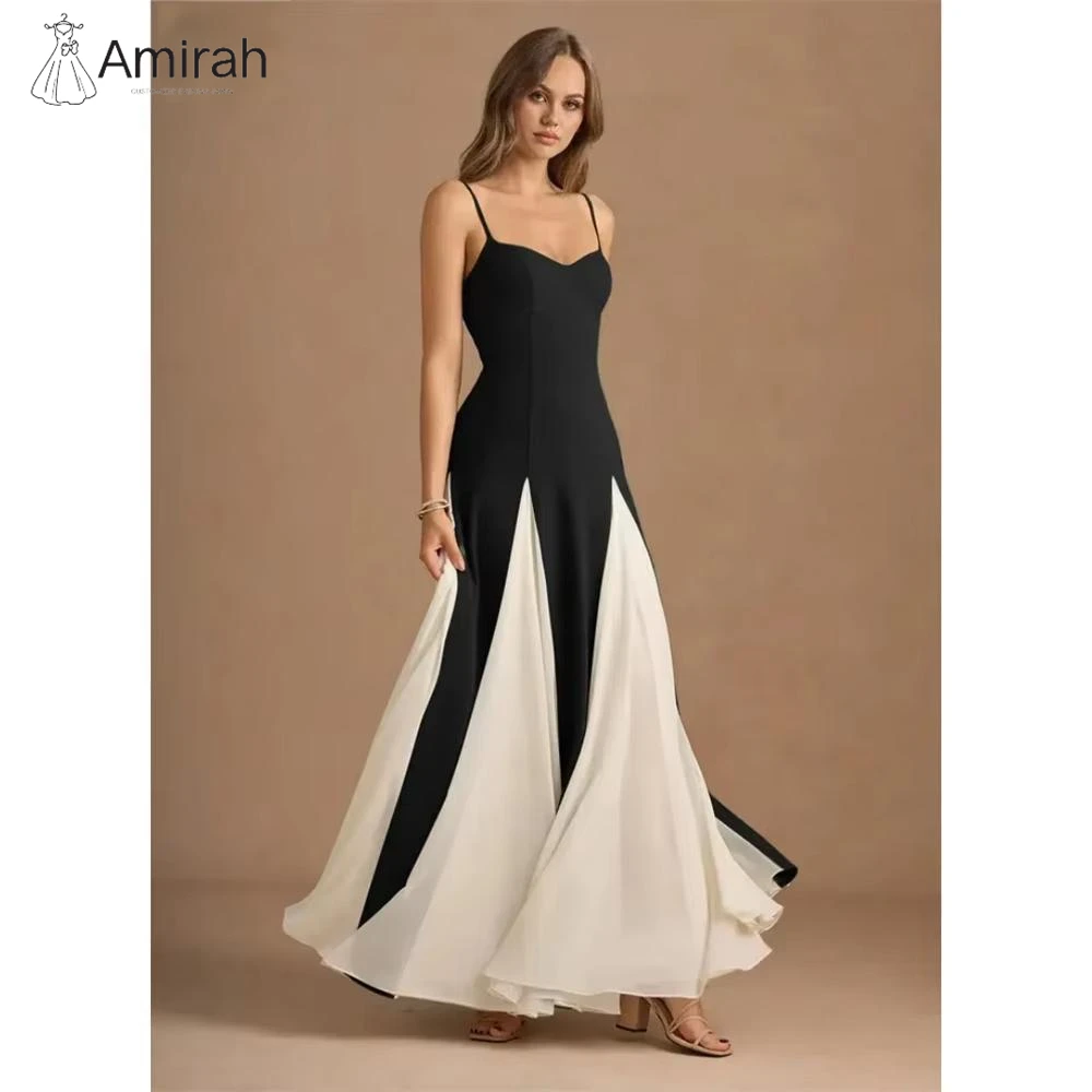

Amirah Evening Dresses Woman Elegant Luxury Women's Elegant Party Dress Chiffon Line A Custom Made Black and White Ball Gown