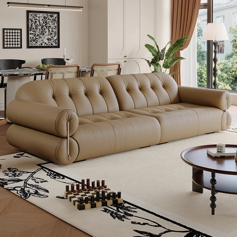 Cream wind brown sugar cloud fabric sofa simple modern small apartment living room rental apartment straight sofa