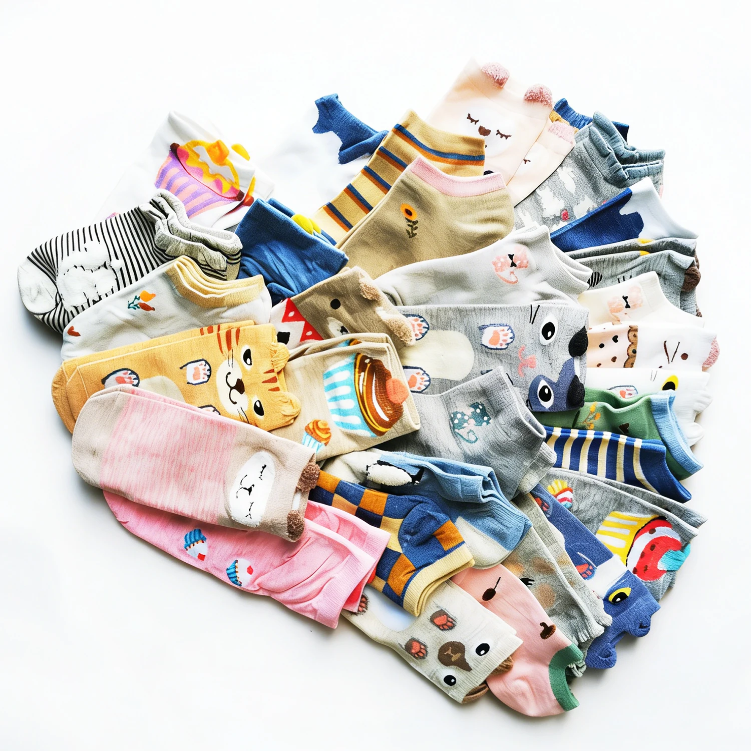20 Pairs Women Cotton Socks Cute Animal Flower Creative Casual Funny Socks for Fema Low Cut Students Socks 35-40EUR