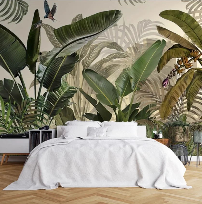 

Custom wallpaper hand painted tropical rain forest plant flower background home decoration living room 3d wallpaper