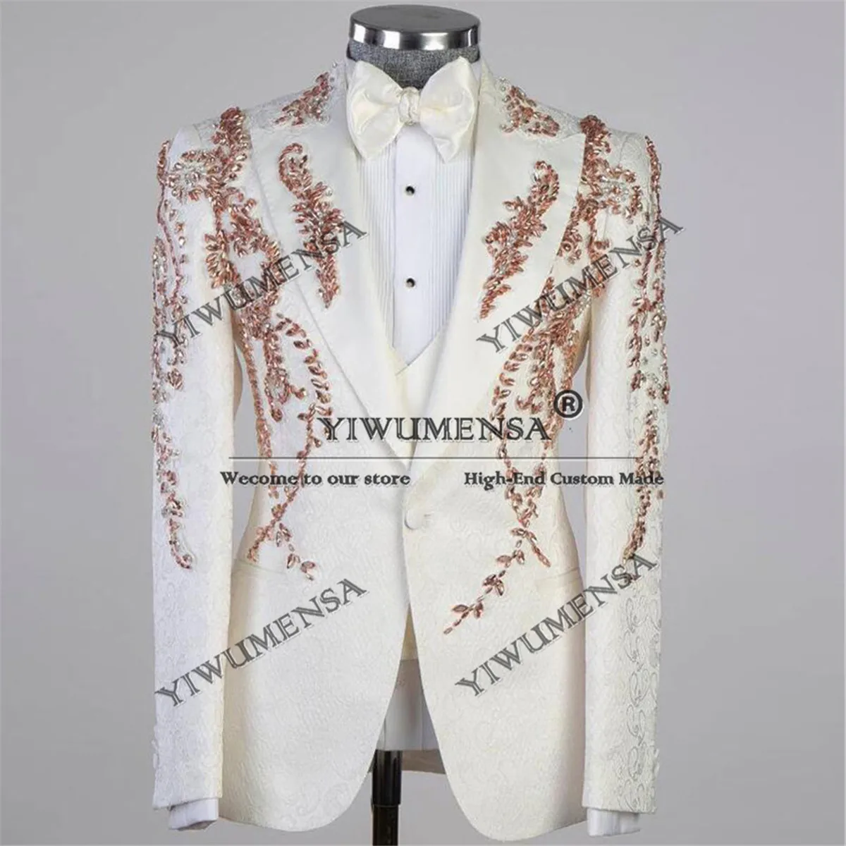 

Luxury Diamond Beaded Stoned Wedding Suits For Men Slim Fit 3 Pieces Man Banquet Prom Blazer Customizd Groom Tuxedos Outfit 2025