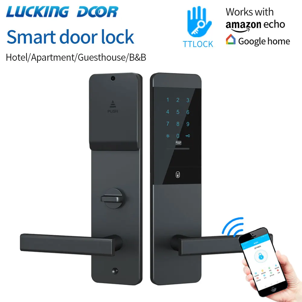 

TTlock Bluetooth Electronic Smart Door Handle Lock Unlock by App Pin RFID Card Temporary Guest Password G2 Gateway to Wifi