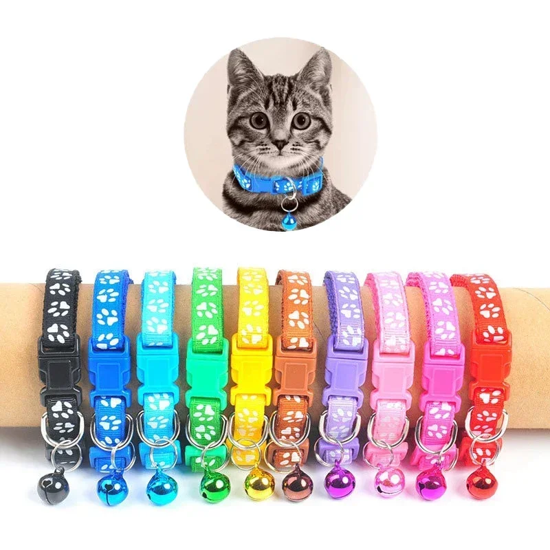 

Cute Bell Collar with Adjustable Buckle, Pet Supplies, Footprints, Personalized Kitten Collar, Puppy Accessories, 10 Colors