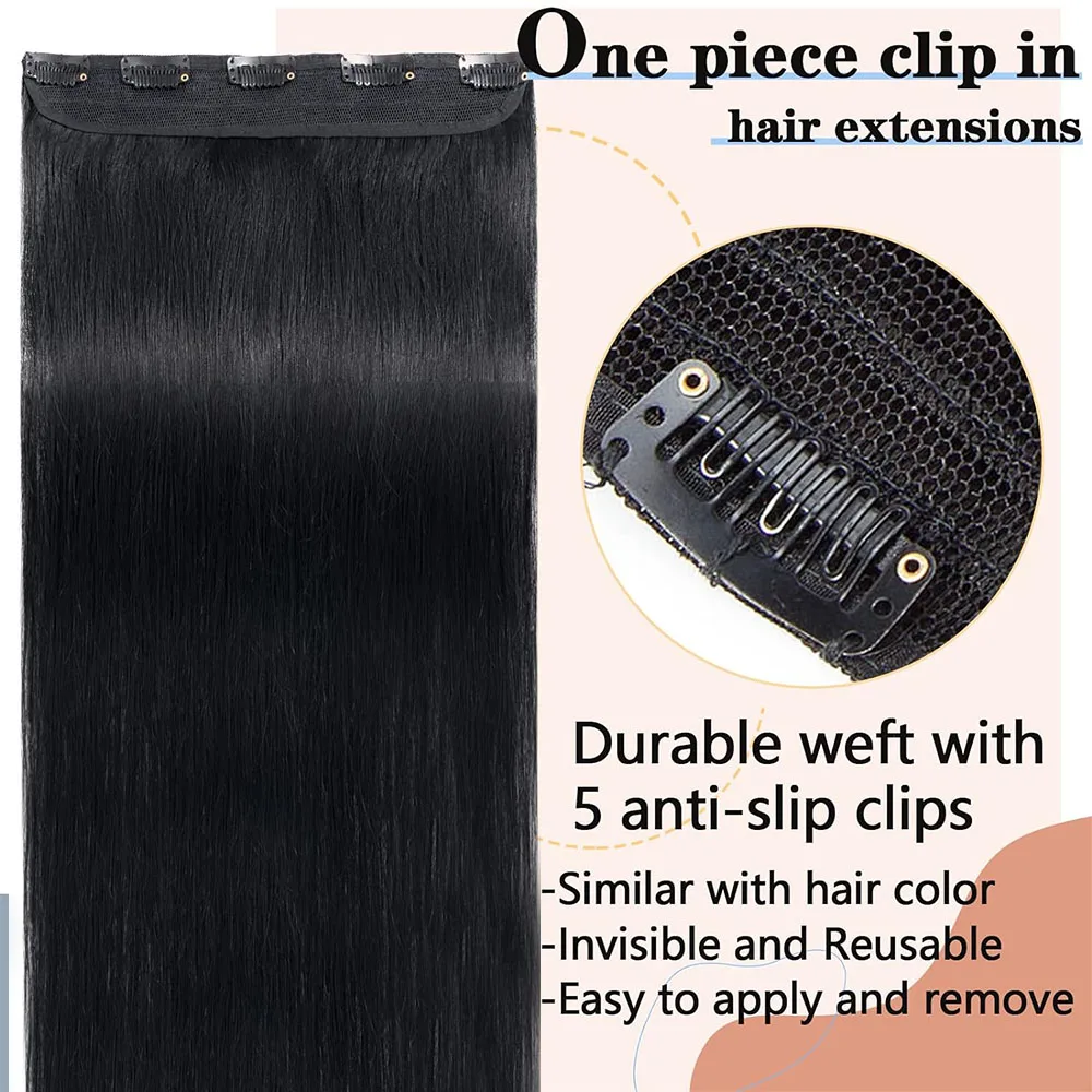 One Piece Clip in Human Hair Extensions 100% Real Human Hair 5 Clips 3/4 Full Head Remy Hair Extension Women Adding Hair Volume