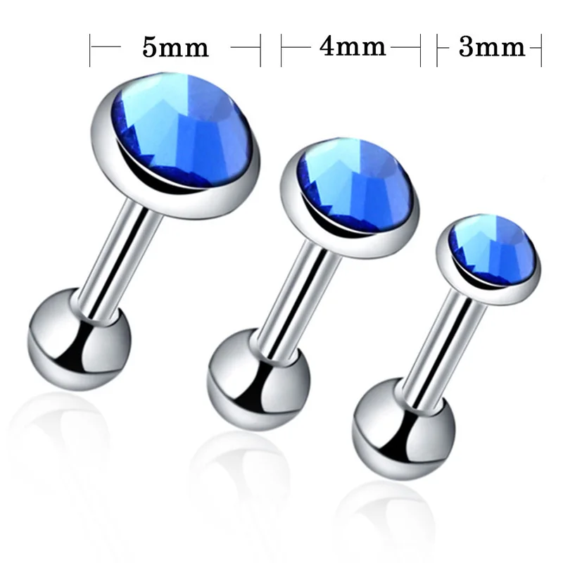 1Pair/2Pcs Cute Stainless-steel Crystal Round ball Screw Ear Studs Earrings For Women Tragus Cartilage Piercing Jewelry