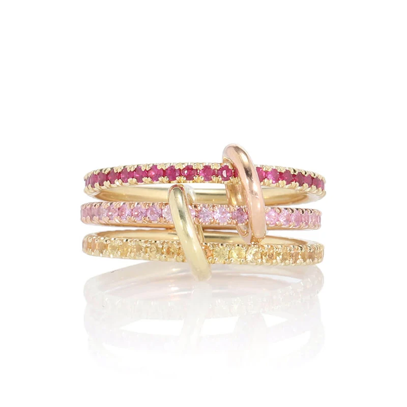 Elegant Fine Jewelry Women 18k Rose Gold Plated Unique Luxury 925 Sterling Silver Zircon Triple Layer Rings for Girls