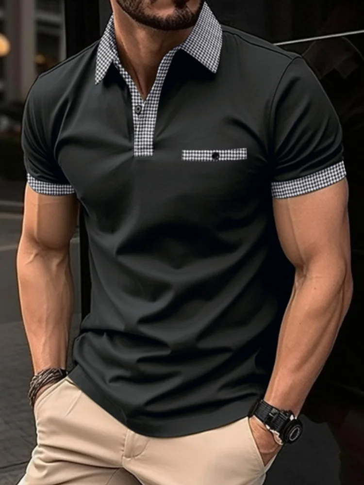 Camiseta de manga corta con solapa a cuadros para hombre, POLO transpirable, camisa de negocios, novedad de verano 2024