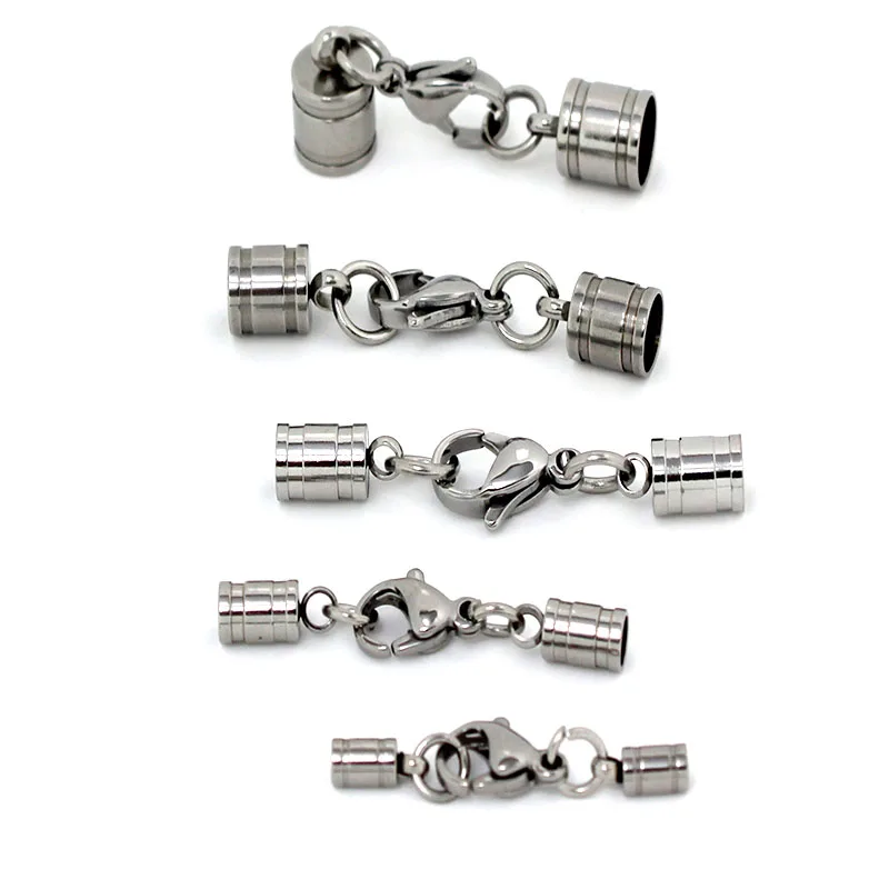 5 juegos de cierres de langosta de acero inoxidable, ganchos, tapas de extremo de cordón de cuero, conectores de punta final para pulsera, collar, fabricación de joyas