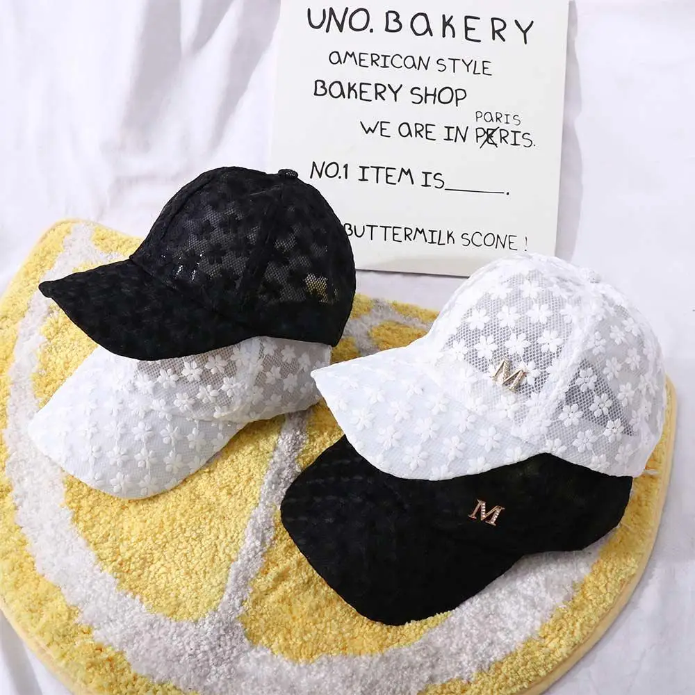 

Adjustable Fashion Korean Outdoor Women Hip Hop Visors Cap Mesh Hat Lace Flower Baseball Cap