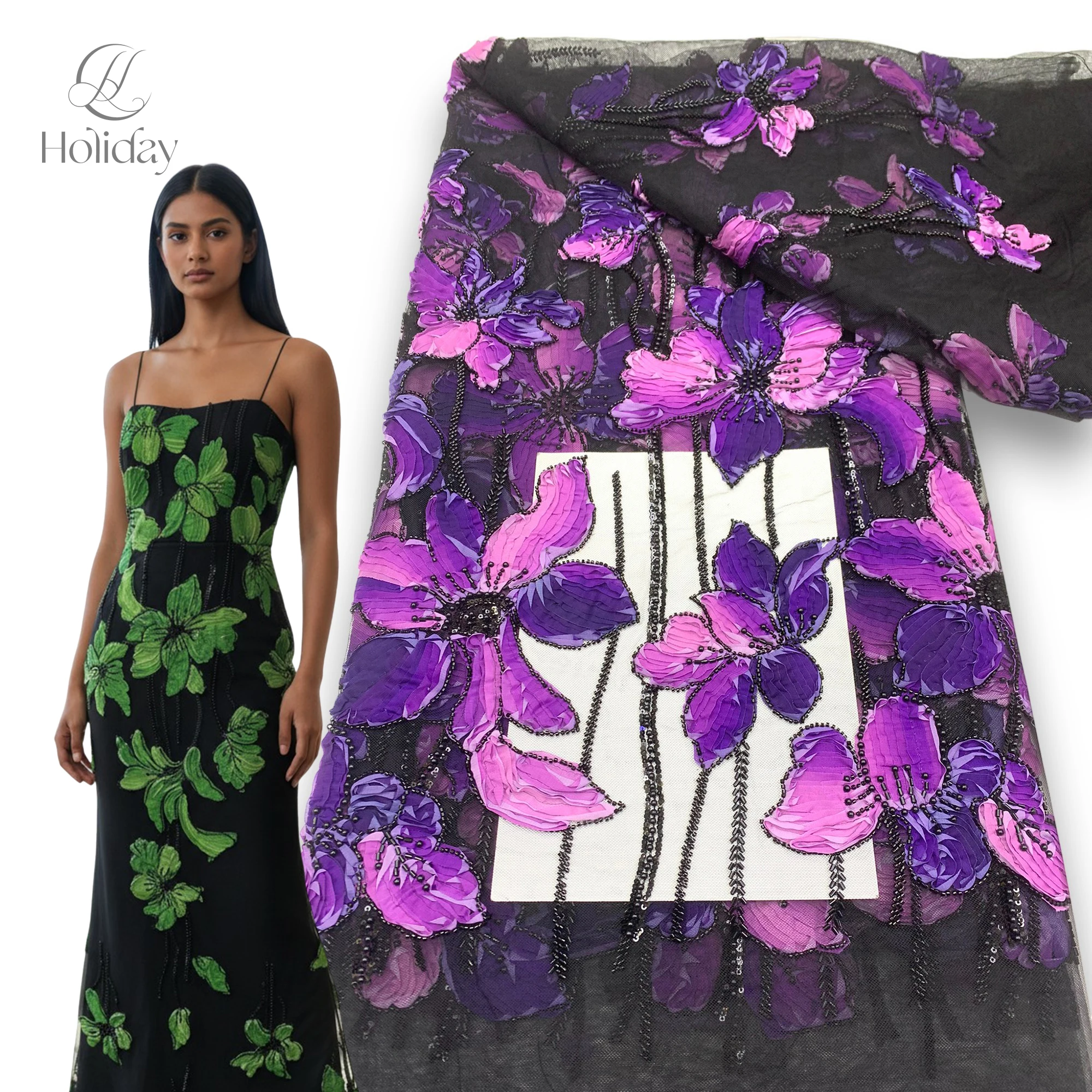 

2026 New Design Printed Sequin Fabric by The Yard, Floral for DIY Costume Decoration, Nigerian Lace Style Sewing Material