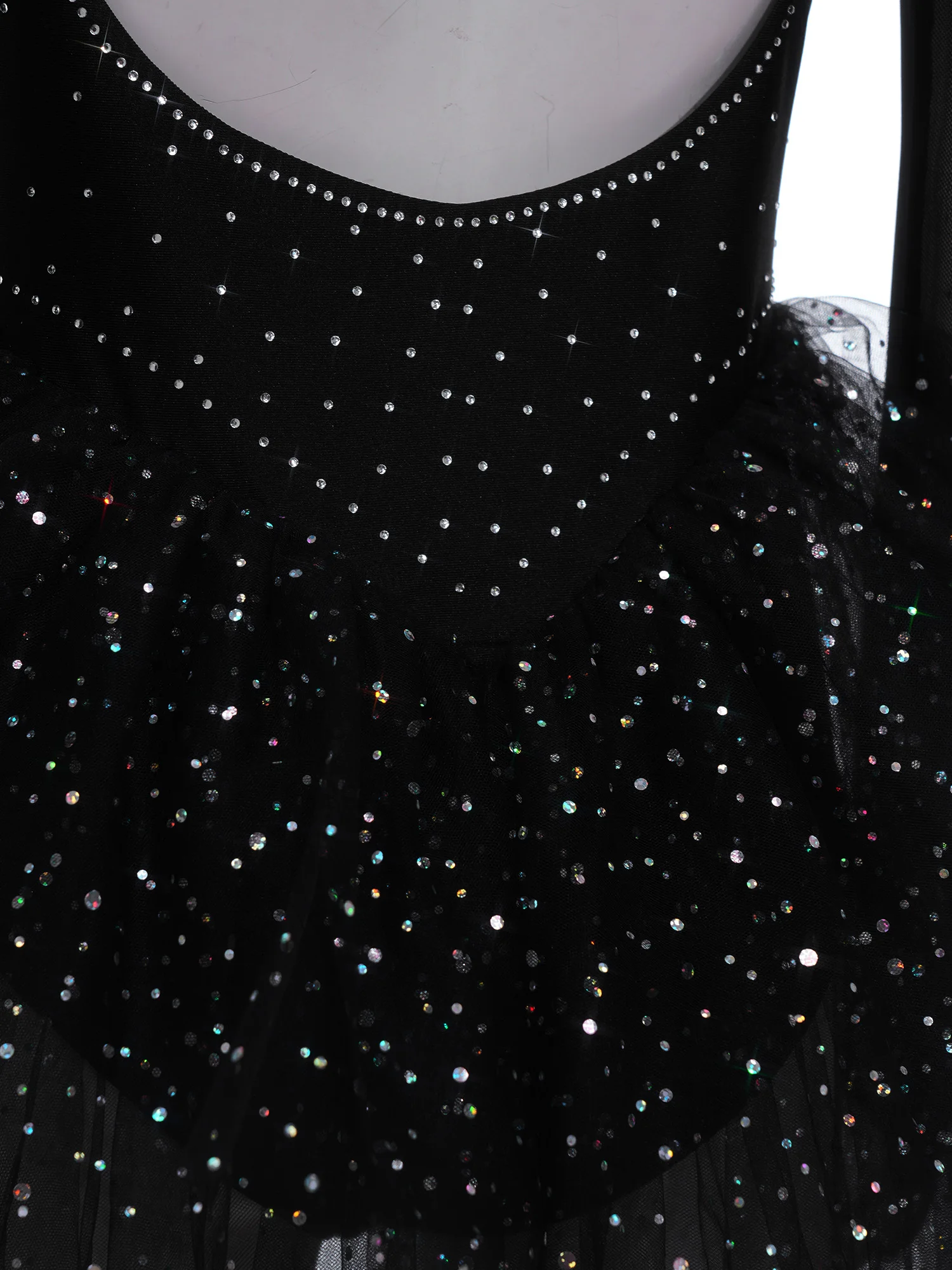 Damen Eiskunstlauf-Bodysuit mit Langen Ärmeln, Strass-Verzierung, Stufenförmigem Rüschen-Tüllrock, Leotard-Jumpsuit für Ballett-Wettbewerbe und Tanzbekleidung – Detail 17