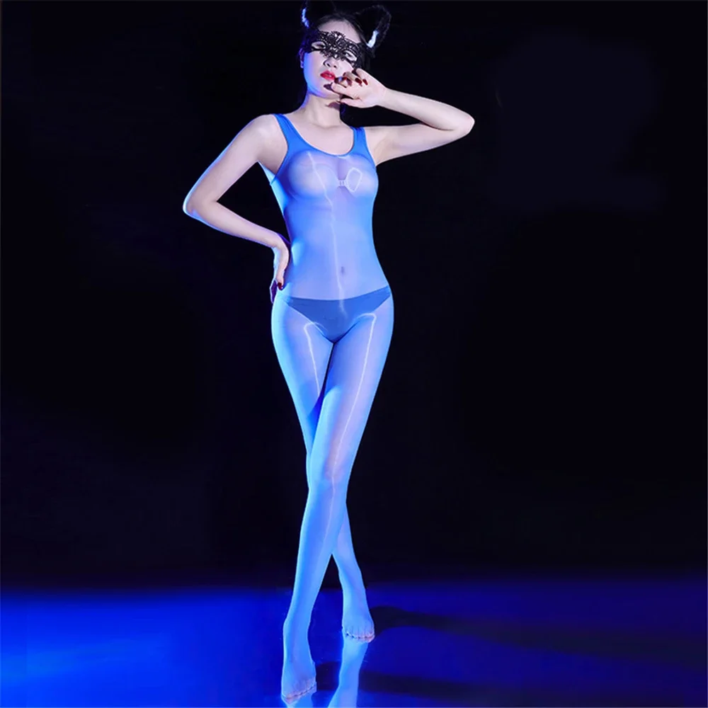 

Women's Sleeveless Jumpsuit Oil Shiny Glossy Sheer Transparent Elastic Bodysuit Woman Clothing Unitard Sexy Shaper Wear Tigths