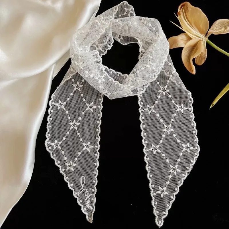 

Star Lace Embroidery Silk Scarf Hair Band French Elegant Tie Hair Ribbon Belt Fashion Accessory Headband Ribbon Scarf