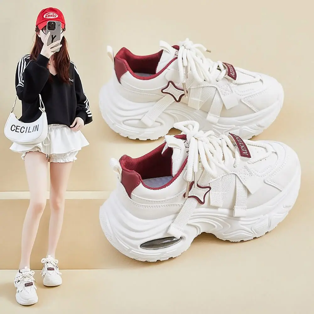 

Women's Dad oes Thi Sole Fce Lined Lightweight Casual Sneakers Breathable Me Upper Faionable All Season Wear