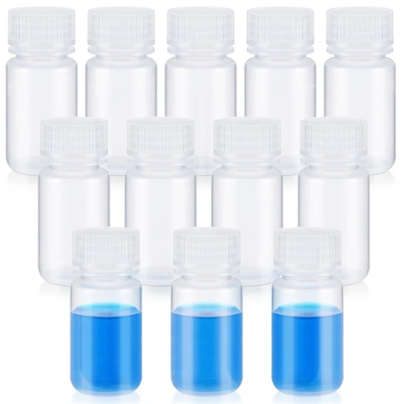 A84G-12 Pcs Pill Bottle Sample-Bottles Wide Mouth Reagent Bottle Plastic With Screw Caps Sample Containers