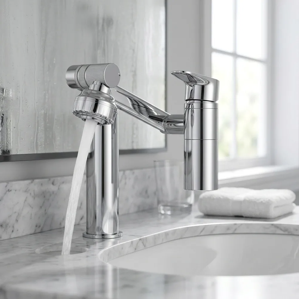 Washbasin Faucet Swivel Type for Dual Spray Modes Stainless Steel Chrome Finish 5 5 32cm Height Adjustable Arm for Wide Coverage