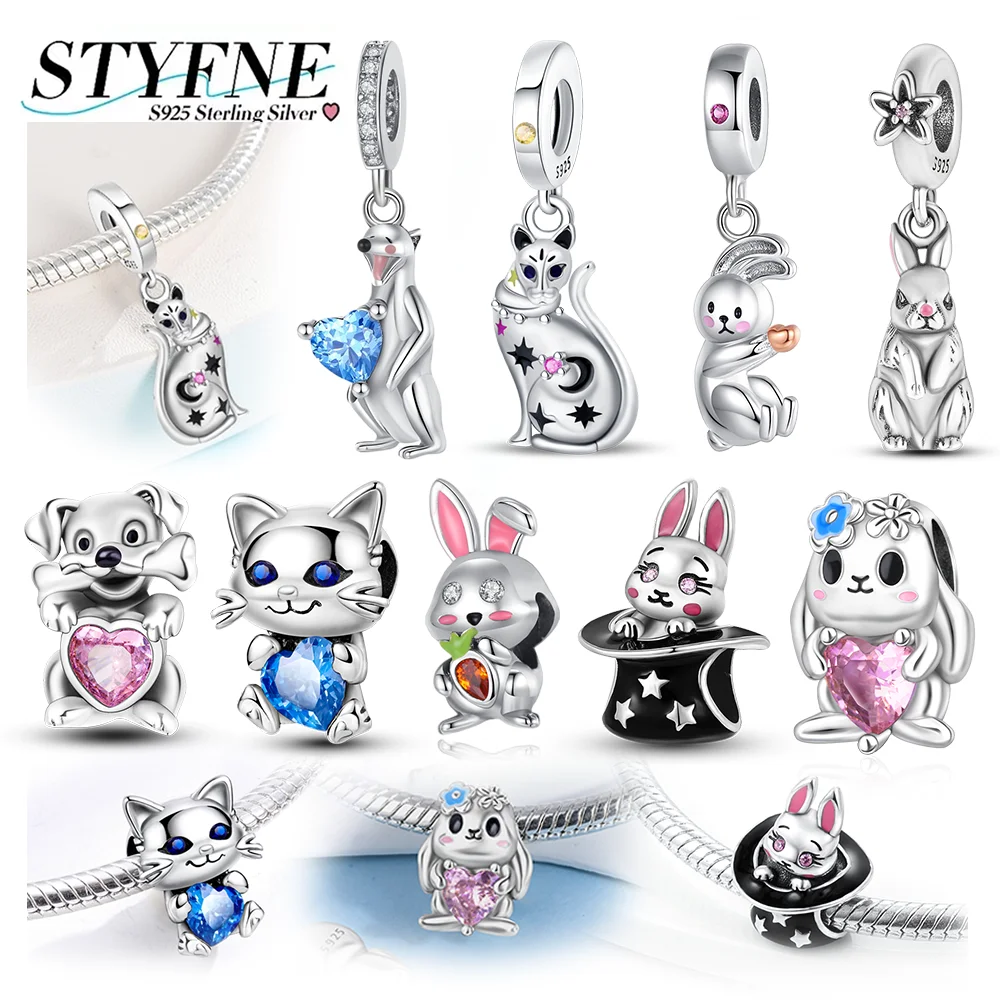 

Стерлингового серебра 925 пробы, кошки, щенки, кролики, сурикаты, очаровательная бусина, подходит для оригинального браслета, ожерелья, сделай сам, женские ювелирные изделия