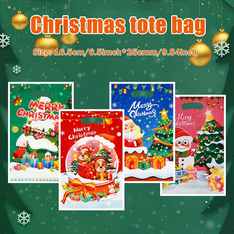 30 PCS Christmas Plastic Gift Bags Merry Christmas Goodie Bag With Handle Treat Candy Cookie Snack Bag For Xmas Party Supply