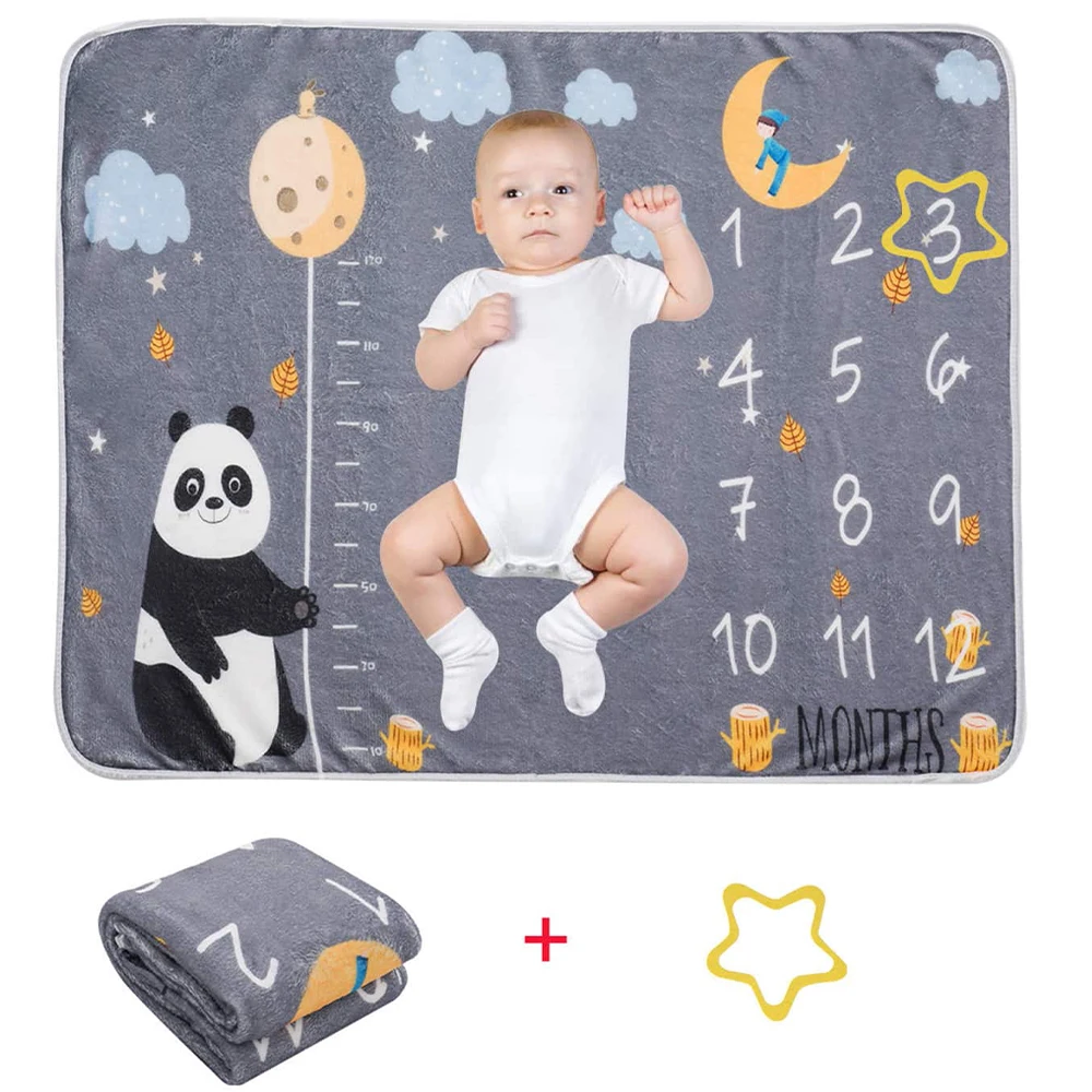 Ylsteed Baby Monthly Milestone Blanket Fleece Photography Background Prop for Boy Girl Lion Animal Rabbit Print Shooting Blanket