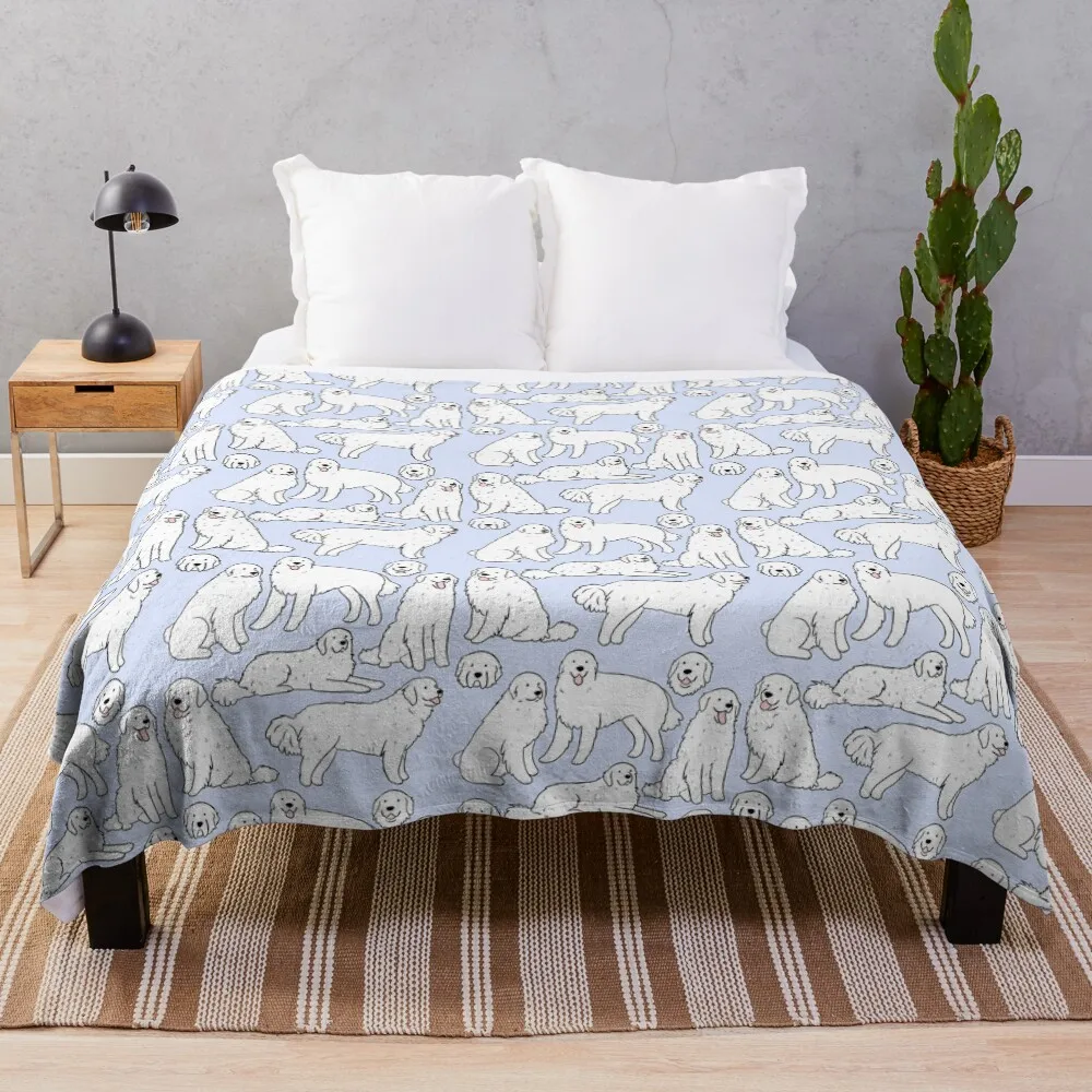 

great pyrenees cute illustration pattern Throw Blanket