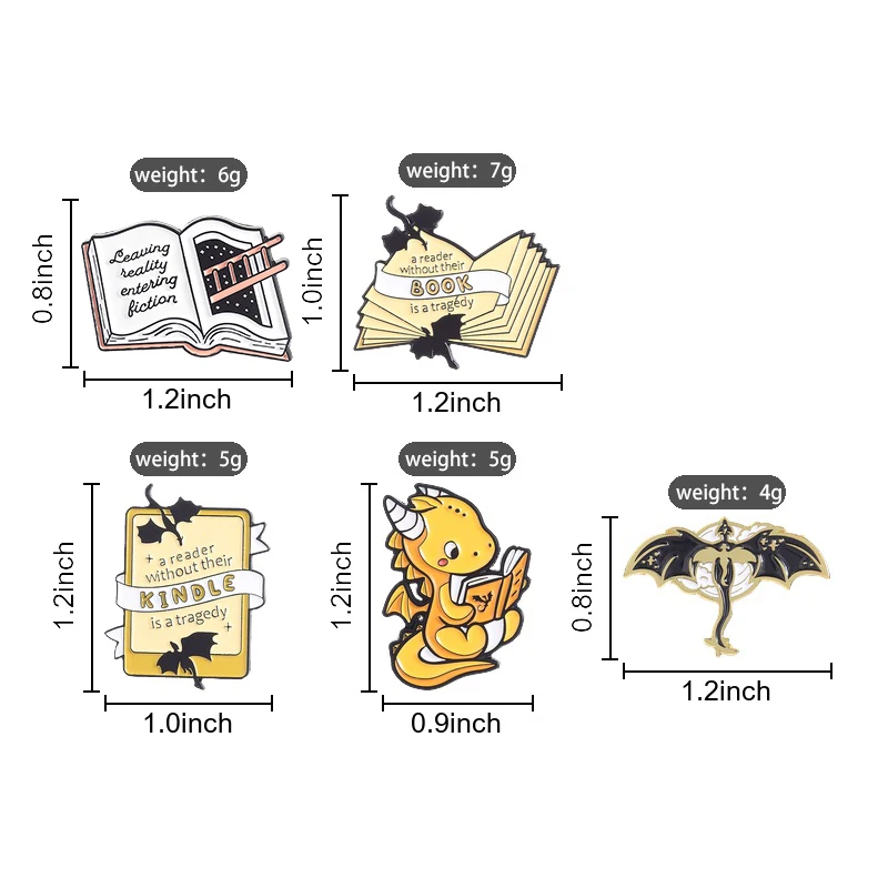 Fantasy Book Lover Enamel Pins Cartoon Reading Quote Brooches E-book Reader Lapel Badges Flying Dragon Jewelry Gift