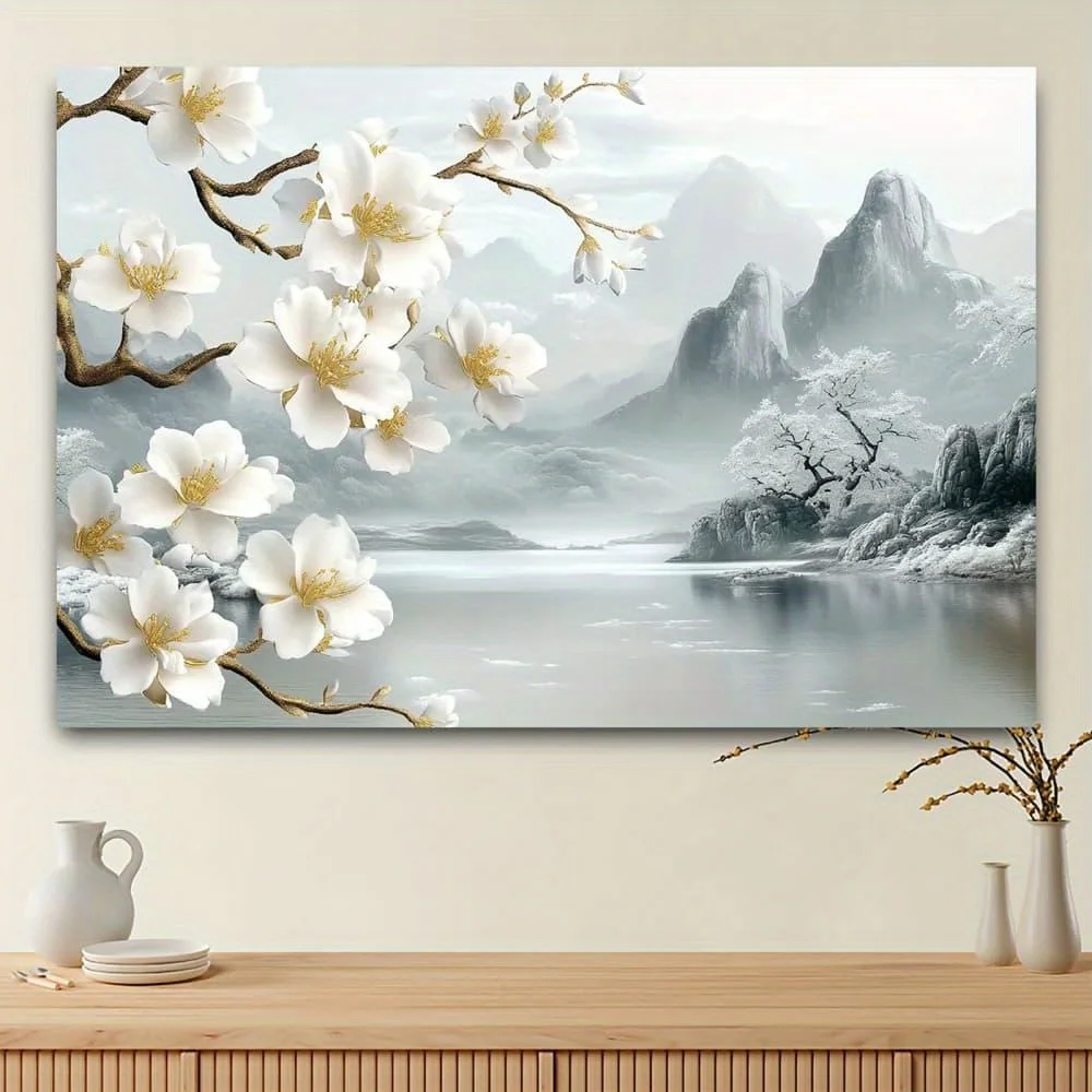 1pc Magnolia and landscape pattern tapestry, made of polyester, machine washable, suitable for bedrooms and living rooms.