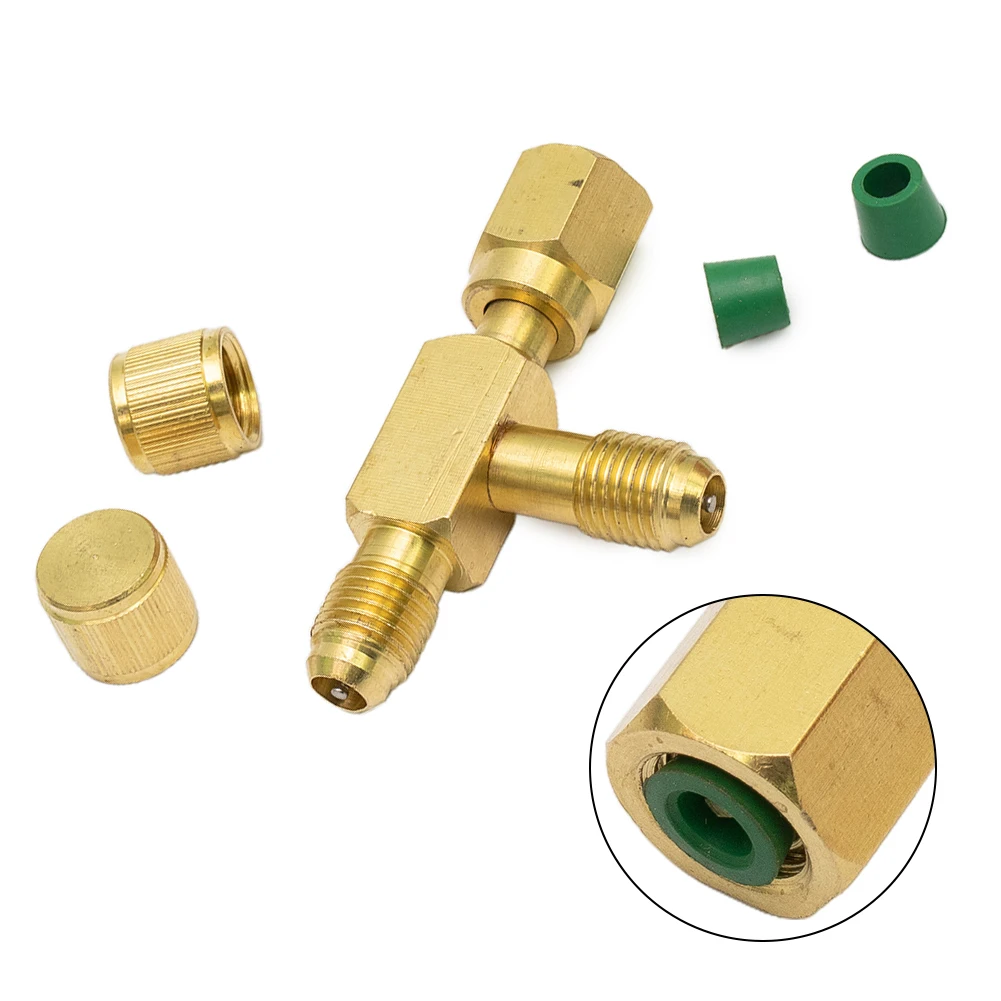 T Type Adapter With Rotary Connectors 1/4 SAE External Threads Accessories New Pumps Solid Brass Refrigeration Service Valves