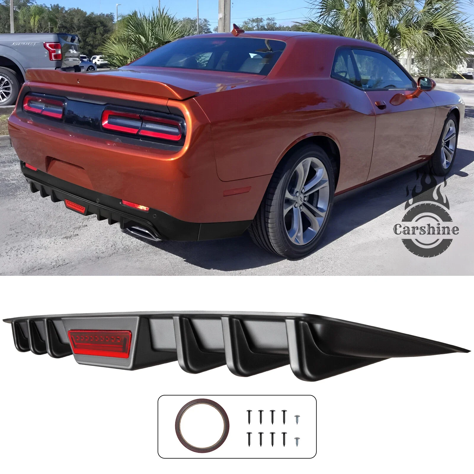 

For Dodge Challenger 2008-23 Rear Bumper Diffuser Splitter Lip W/Led Brake Light