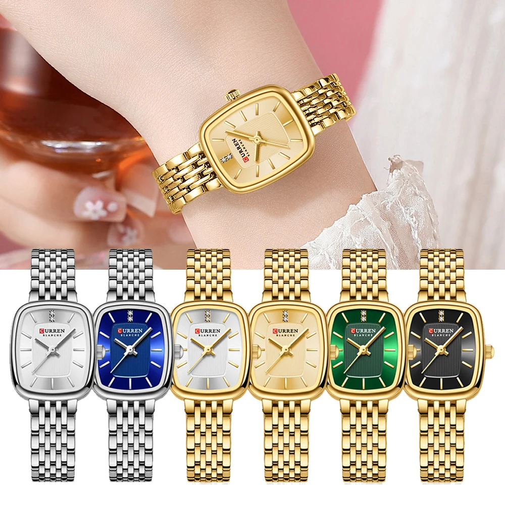 CUREEN New Luxury Lady\'s Watches Elegant Gold Rectangular Dial Quartz Watch Bracelet Gift  Original Female Watch