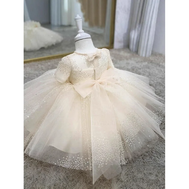 

Детское платье принцессы, новинка 2025, модное платье с цветочным узором для девочек, легкое роскошное нишевое платье для первого дня рождения