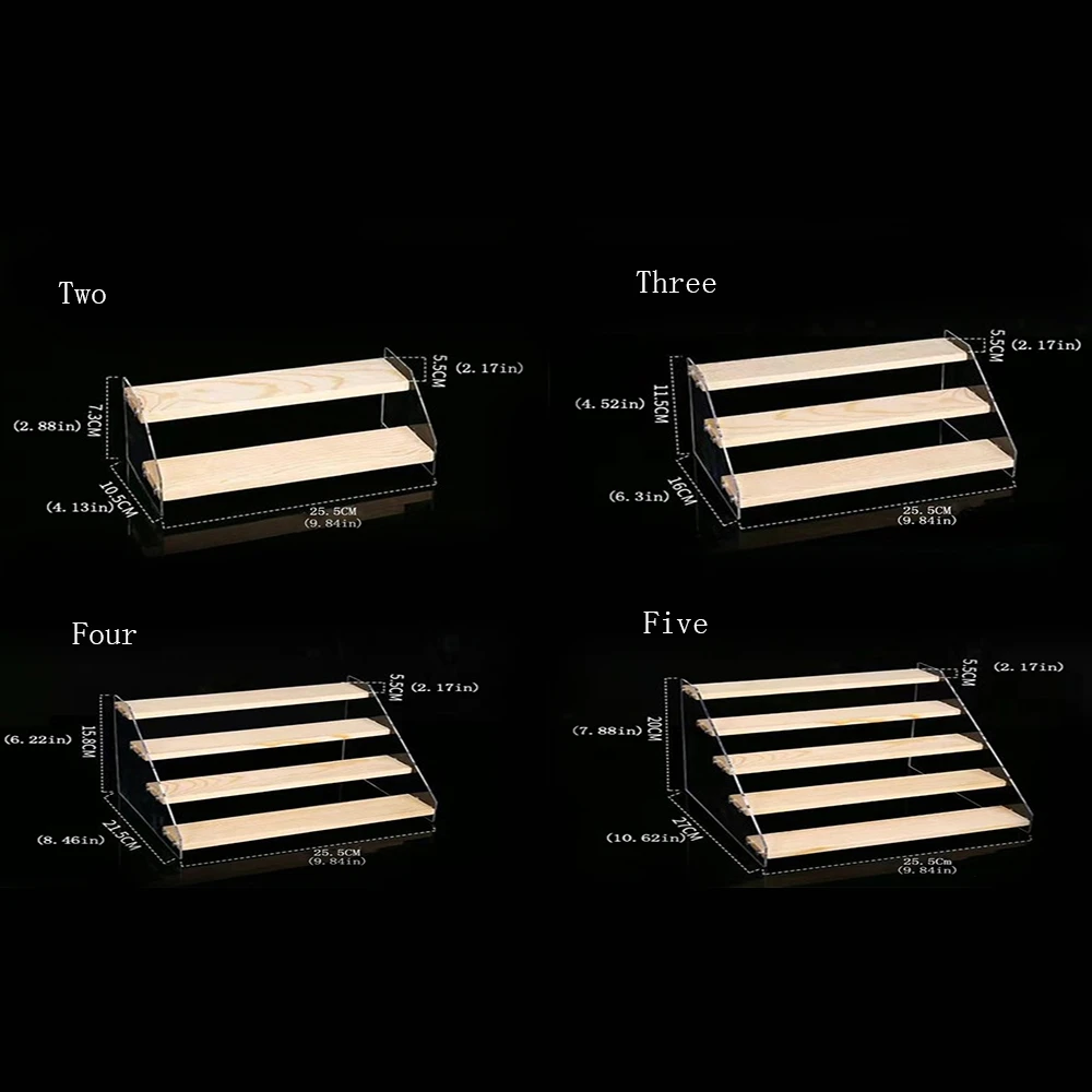 Wooden Step Display Rack, Acrylic Handmade Display Rack, Desktop Storage Rack for Perfume Lipstick Jewelry Doll Home Organizer